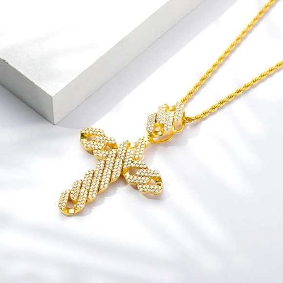 Cuban Link Simple Cross, Rope Chain Necklace, Cuban Link Pendant Necklace - Picture 2 of 9